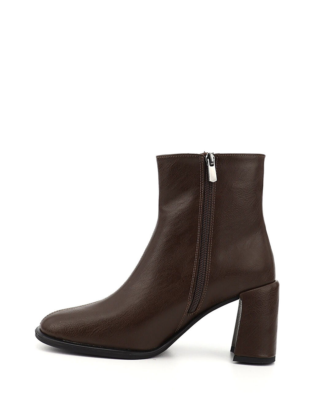 Kahverengi Kadın ÇİKOLATA KAHVE Fermuarlı Küt Burunlu Kalın Topuklu Bot-2