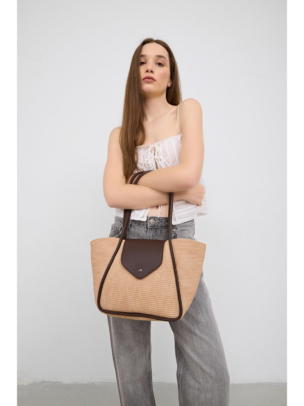 Petre Hasır Omuz Çantası Bej-1