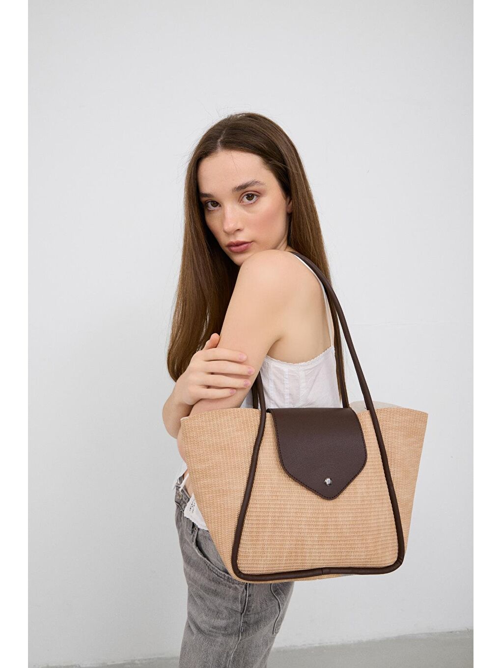 Petre Hasır Omuz Çantası Bej-2