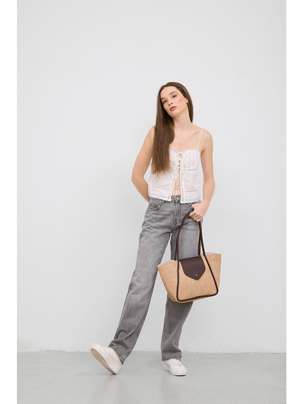 Petre Hasır Omuz Çantası Bej-3