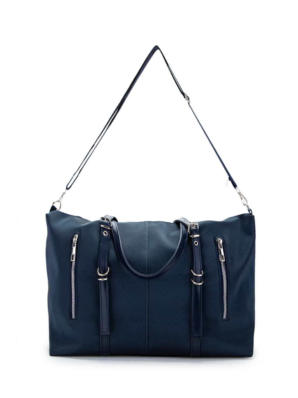 Cep Detaylı Suni Deri Kadın Kol Çanta London Lacivert-1