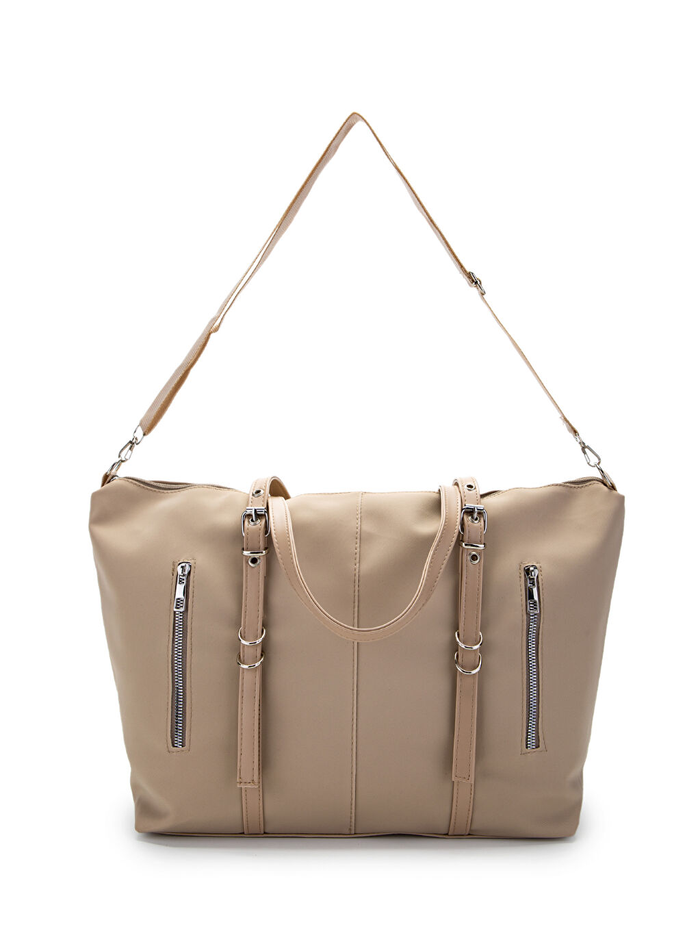 Ekru Cep Detaylı Suni Deri Kadın Kol Çanta London Krem-1