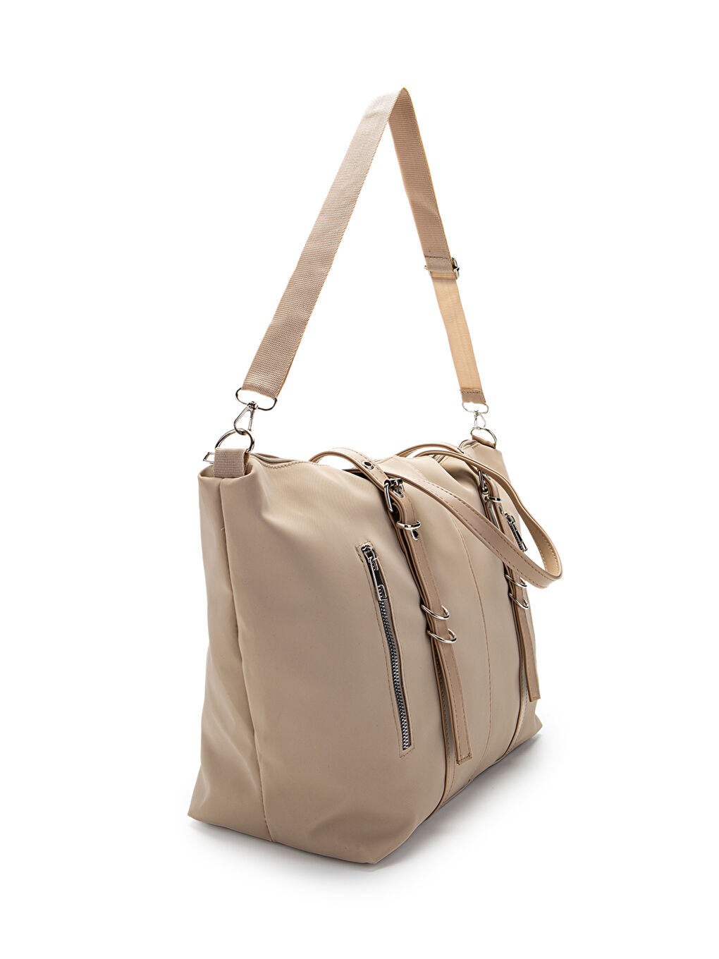 Ekru Cep Detaylı Suni Deri Kadın Kol Çanta London Krem-2