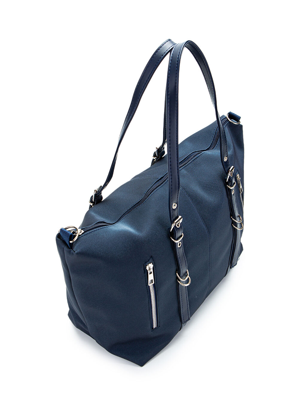 Cep Detaylı Suni Deri Kadın Kol Çanta London Lacivert-4