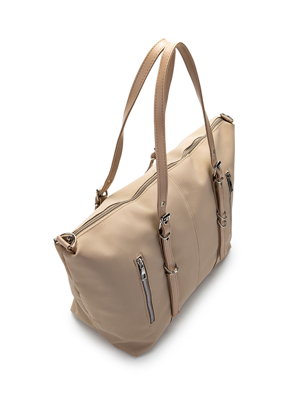 Ekru Cep Detaylı Suni Deri Kadın Kol Çanta London Krem-3