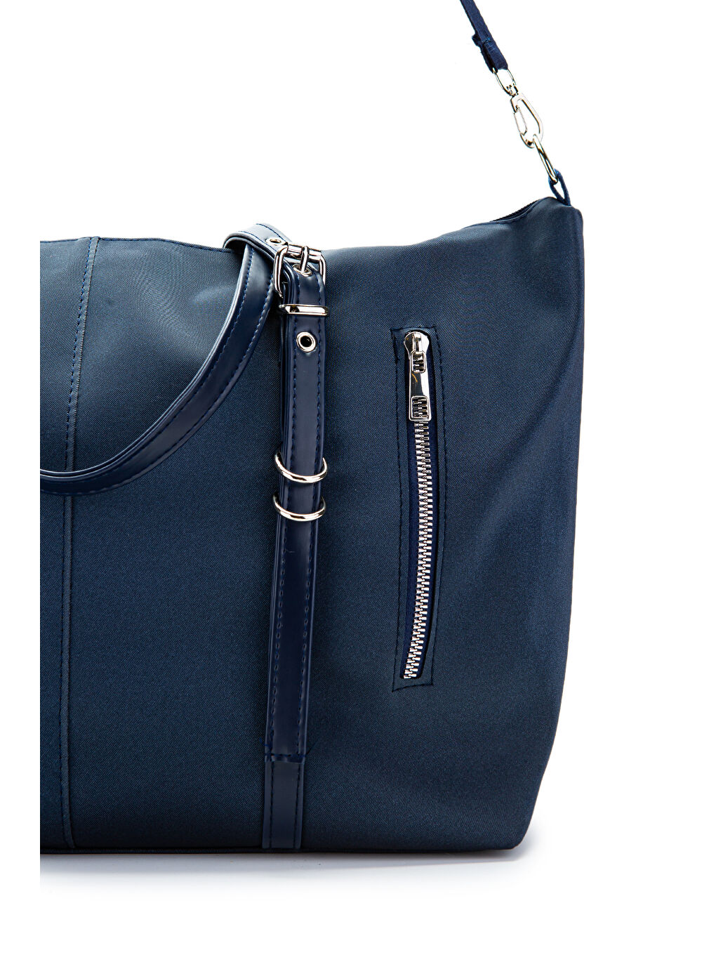 Cep Detaylı Suni Deri Kadın Kol Çanta London Lacivert-5