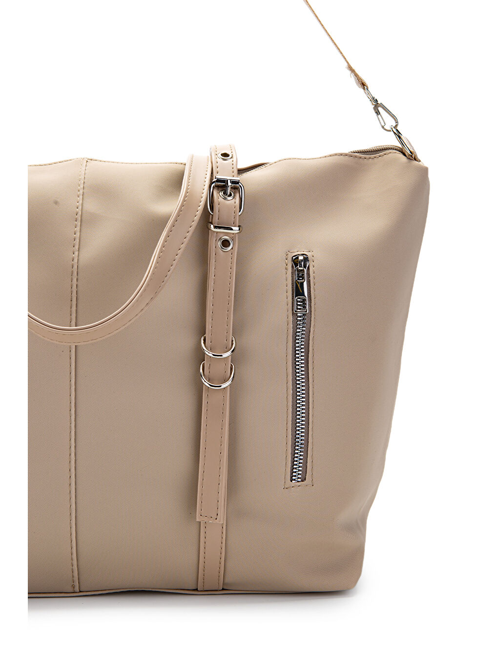 Ekru Cep Detaylı Suni Deri Kadın Kol Çanta London Krem-4