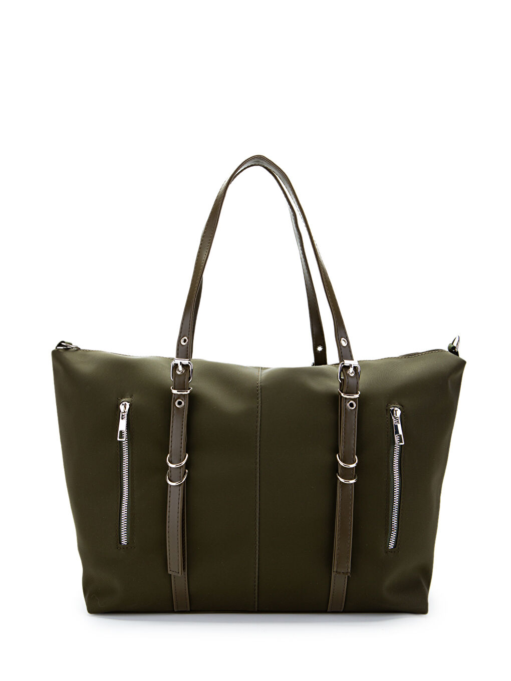 Cep Detaylı Suni Deri Kadın Kol Çanta London Haki