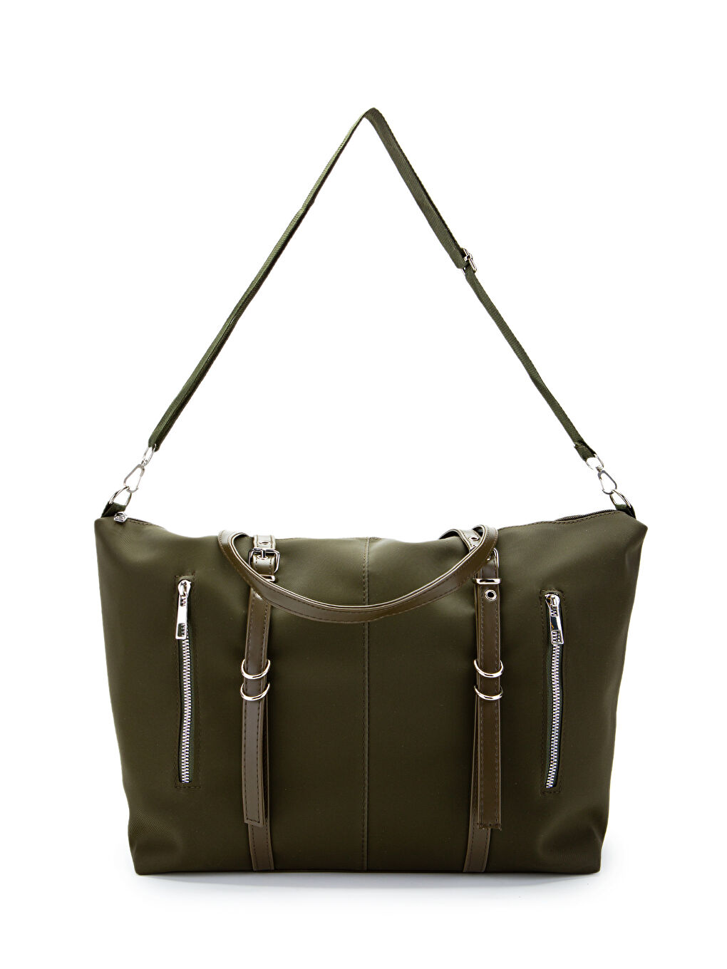 Cep Detaylı Suni Deri Kadın Kol Çanta London Haki-1