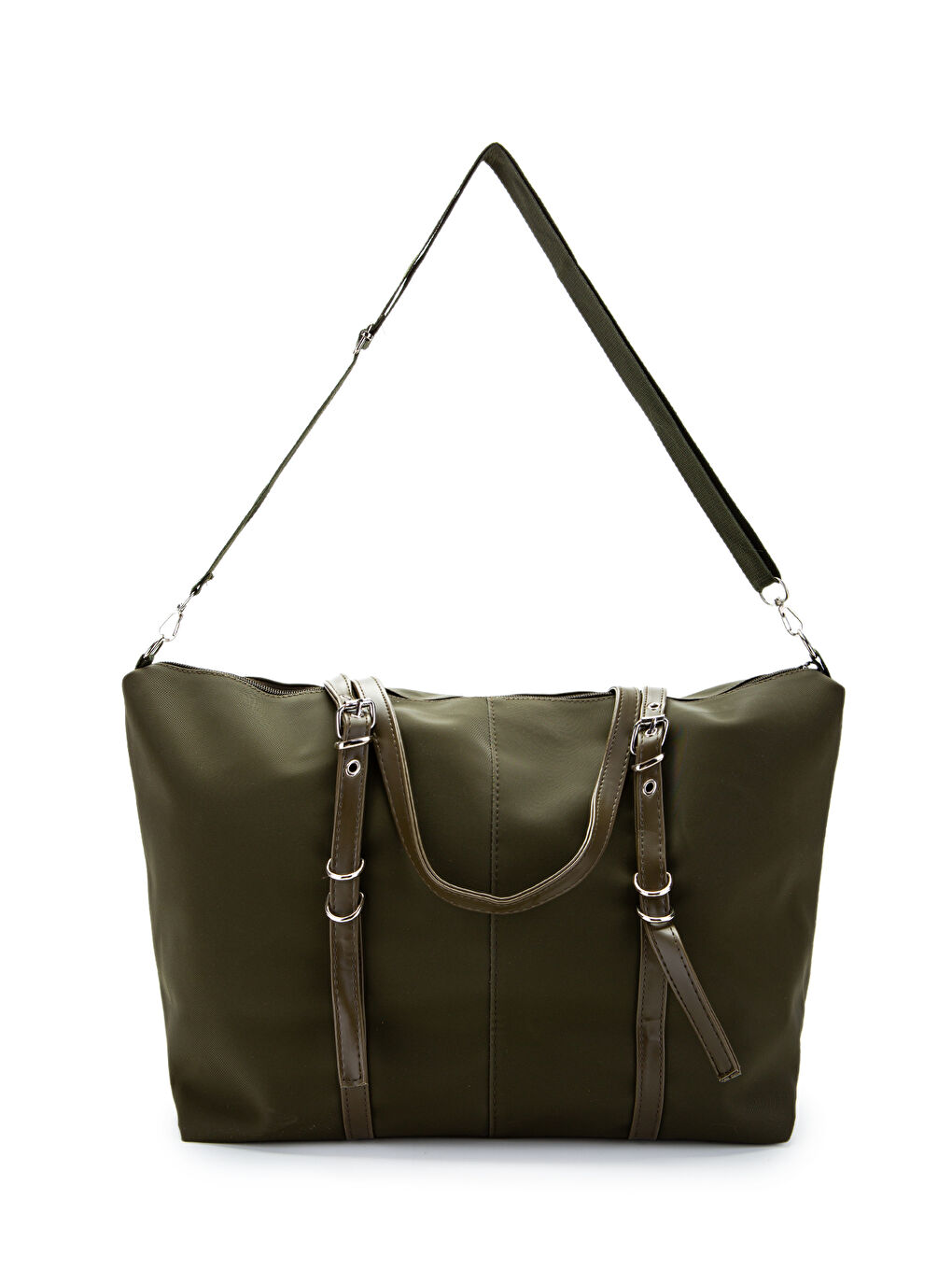 Cep Detaylı Suni Deri Kadın Kol Çanta London Haki-3