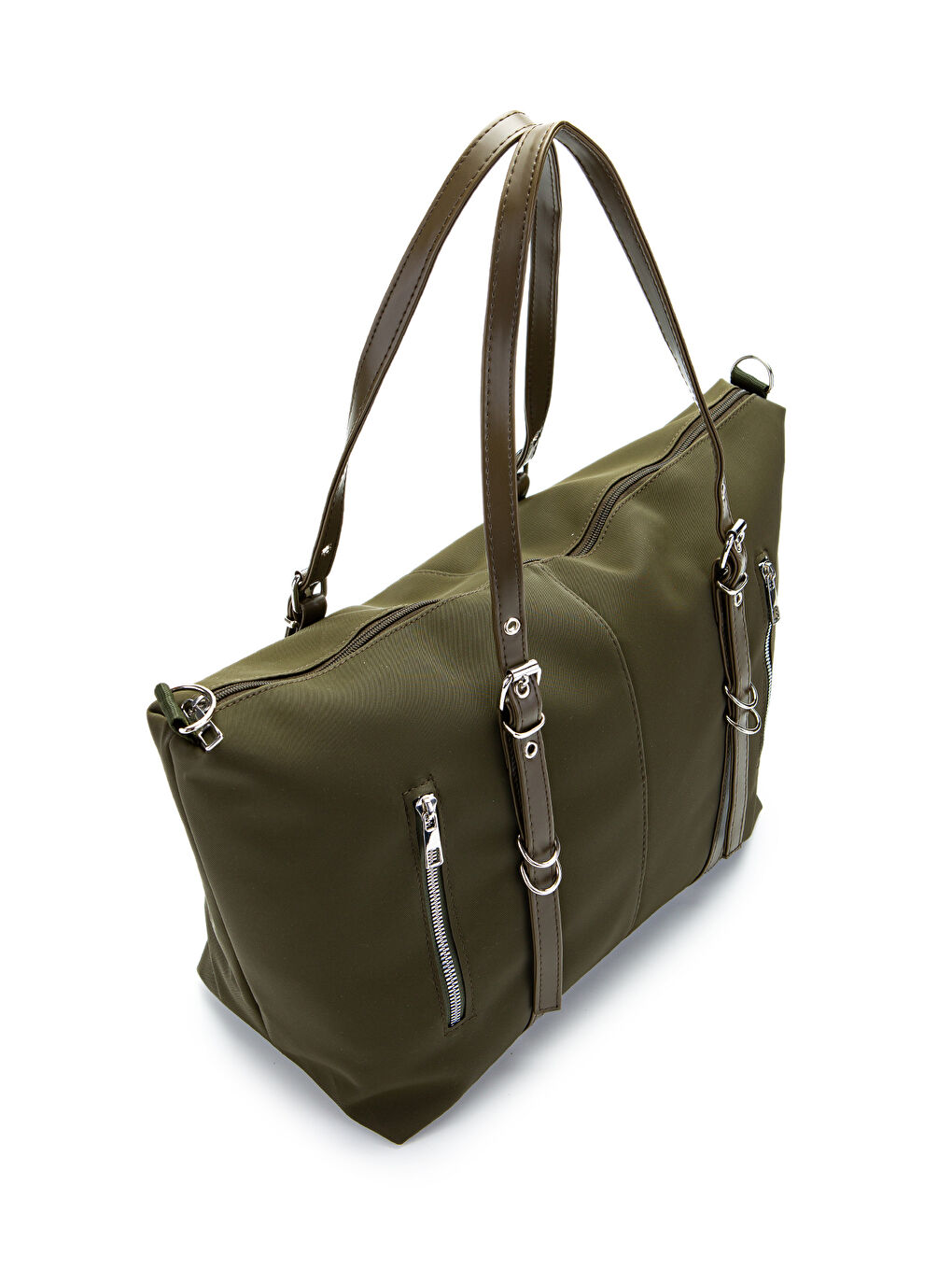 Cep Detaylı Suni Deri Kadın Kol Çanta London Haki-4