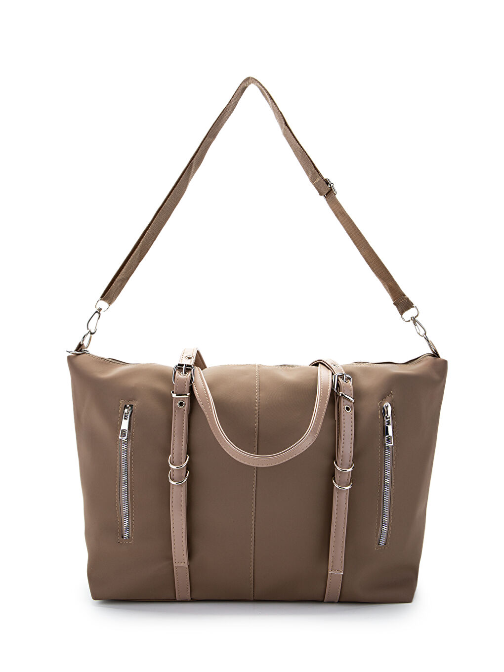 Bej Cep Detaylı Suni Deri Kadın Kol Çanta London Vizon-1