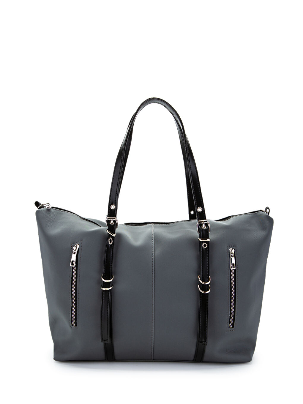 Cep Detaylı Suni Deri Kadın Kol Çanta London Gri