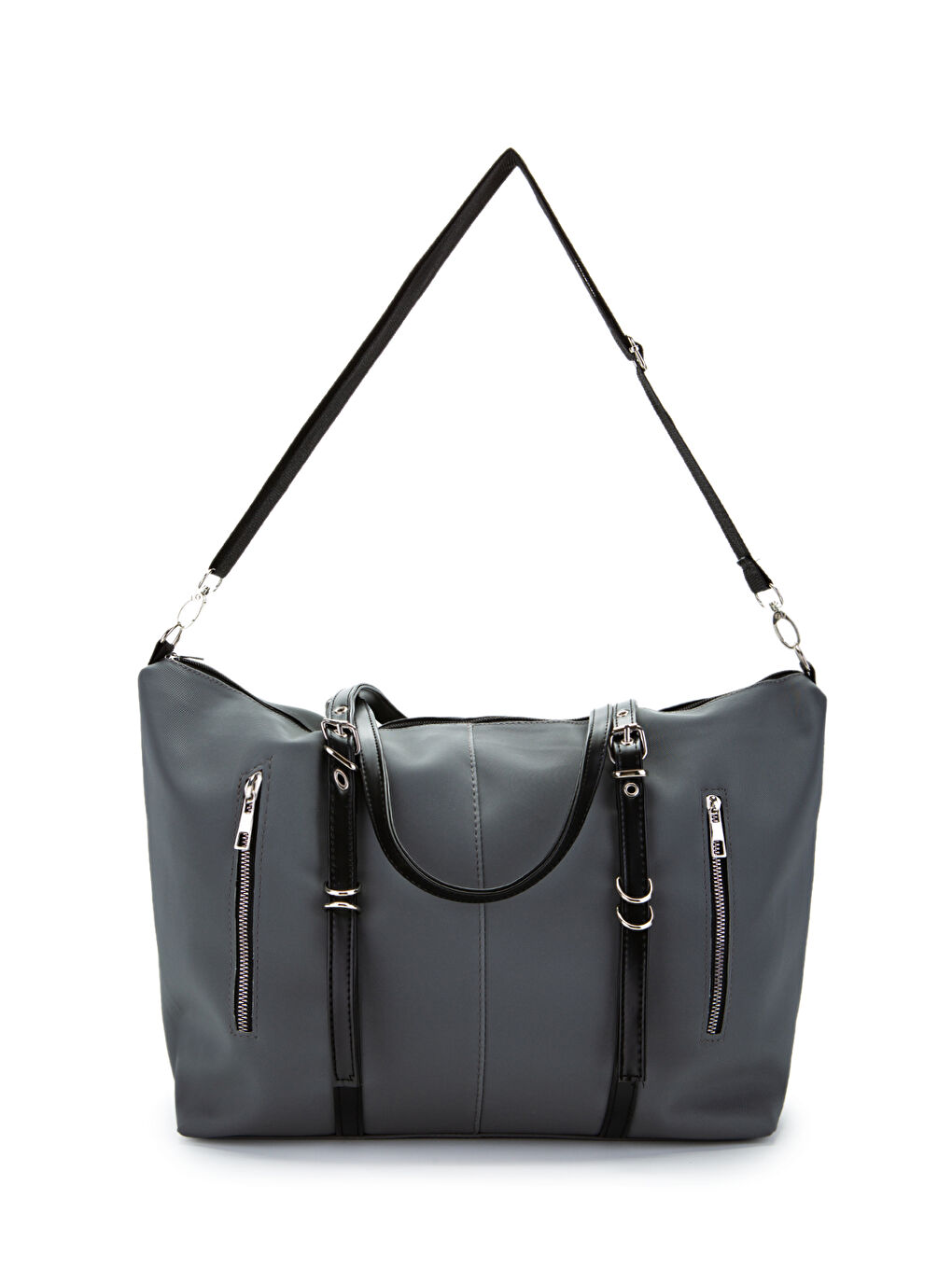 Cep Detaylı Suni Deri Kadın Kol Çanta London Gri-1