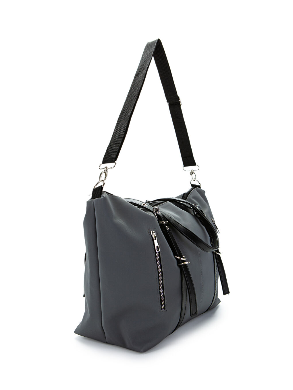 Cep Detaylı Suni Deri Kadın Kol Çanta London Gri-2