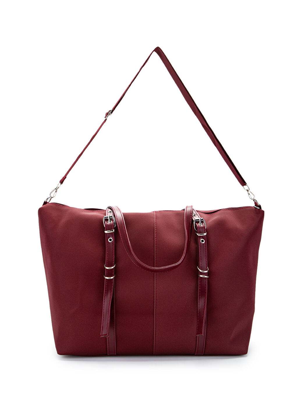 Cep Detaylı Suni Deri Kadın Kol Çanta London Bordo-4