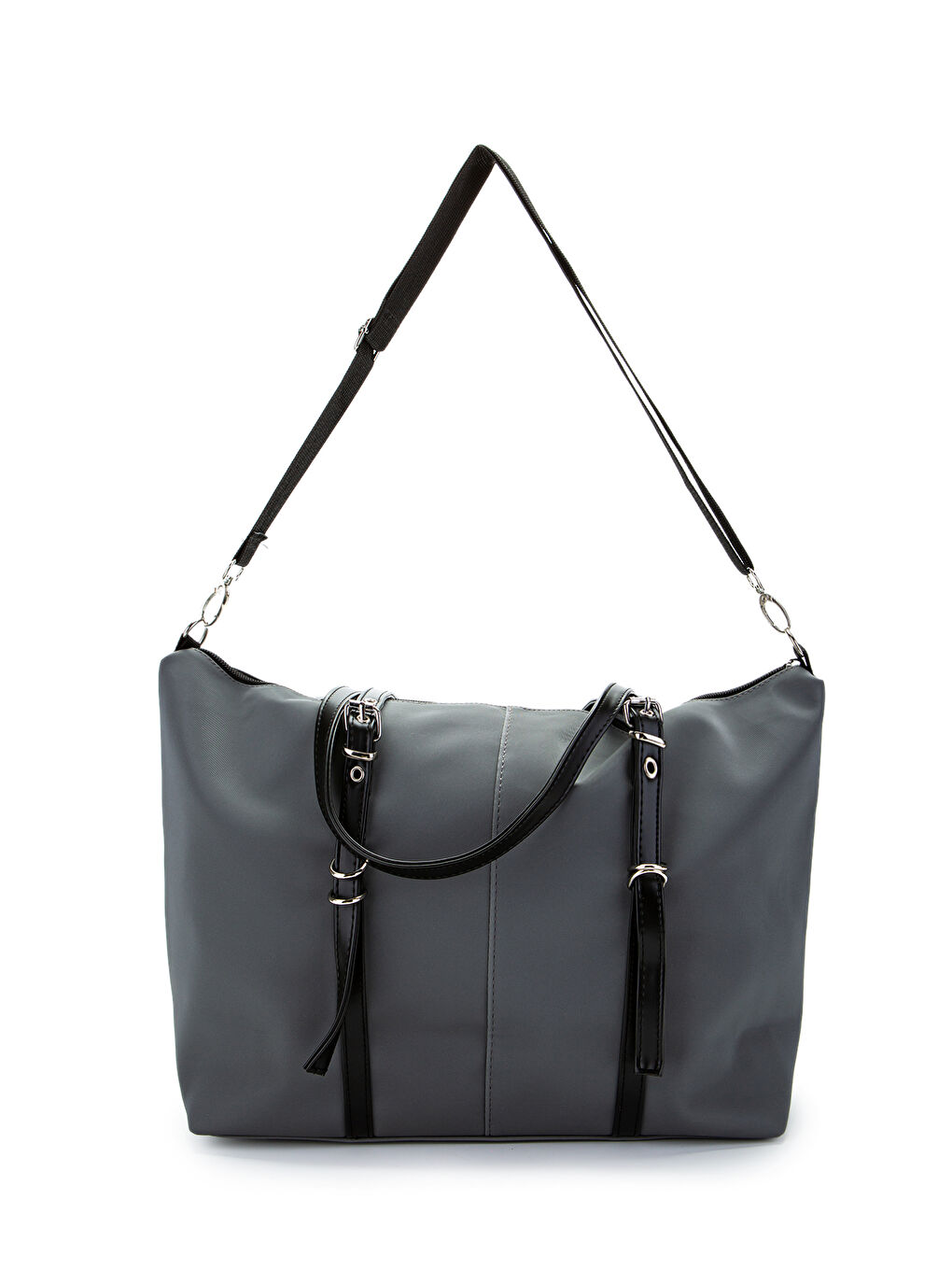 Cep Detaylı Suni Deri Kadın Kol Çanta London Gri-3