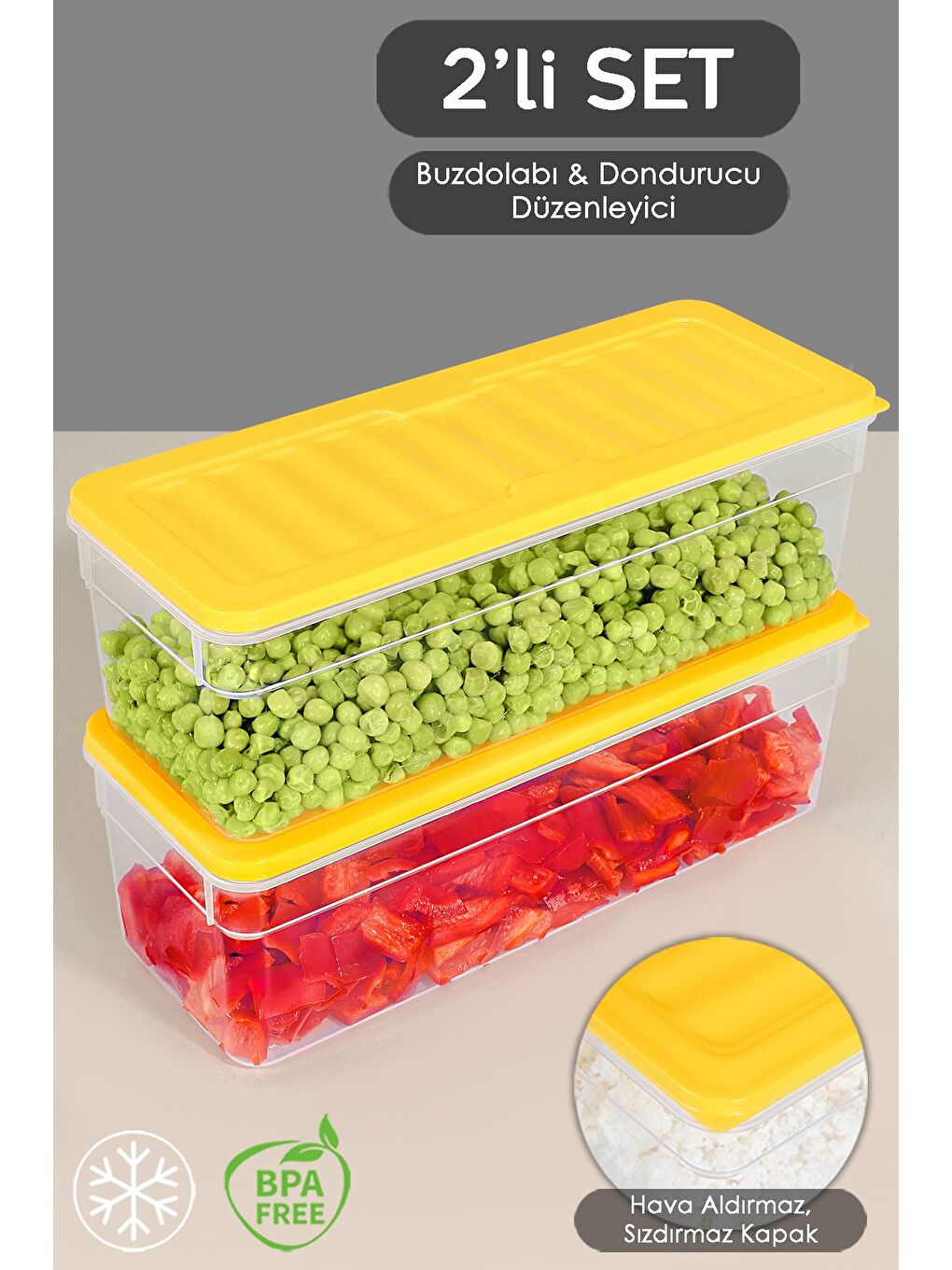 2'li Derin Buzdolabı Organizer Set 2470 ml Sarı