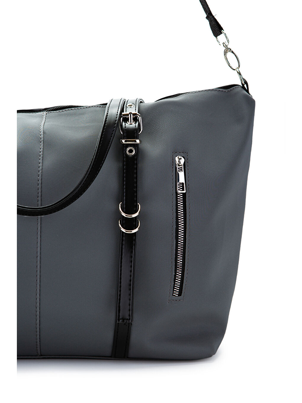 Cep Detaylı Suni Deri Kadın Kol Çanta London Gri-4