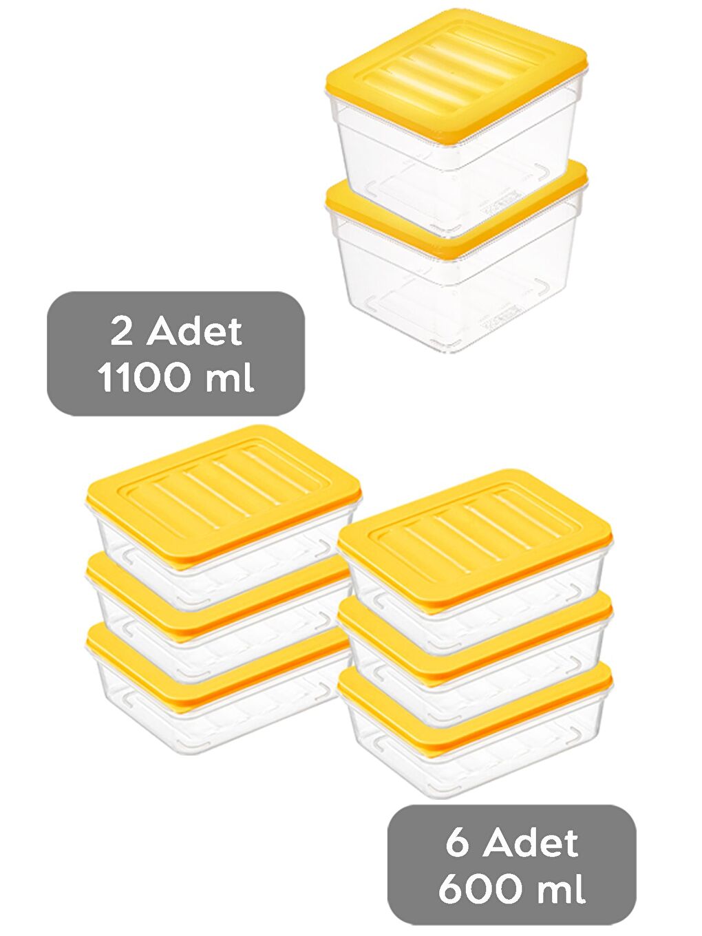 8 li Buzdolabı Organizer Set Düzenleyici Saklama Kabı Derin ve Sığ Difriz Kabı S Sarı-1