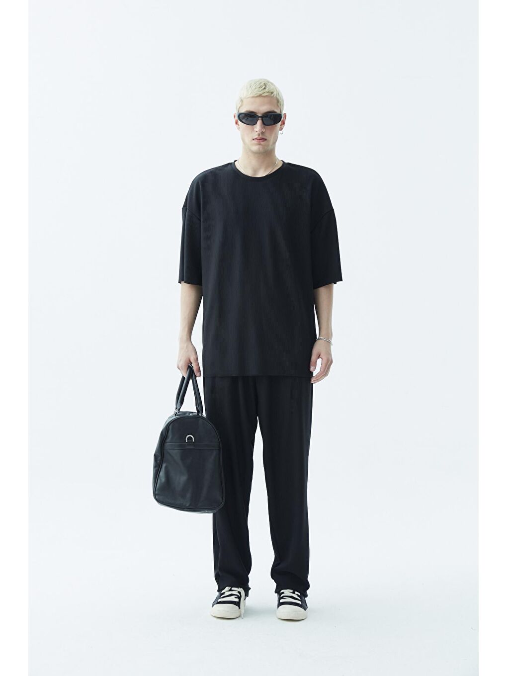 Siyah Ottoman Oversize Erkek Eşofman Takım-3