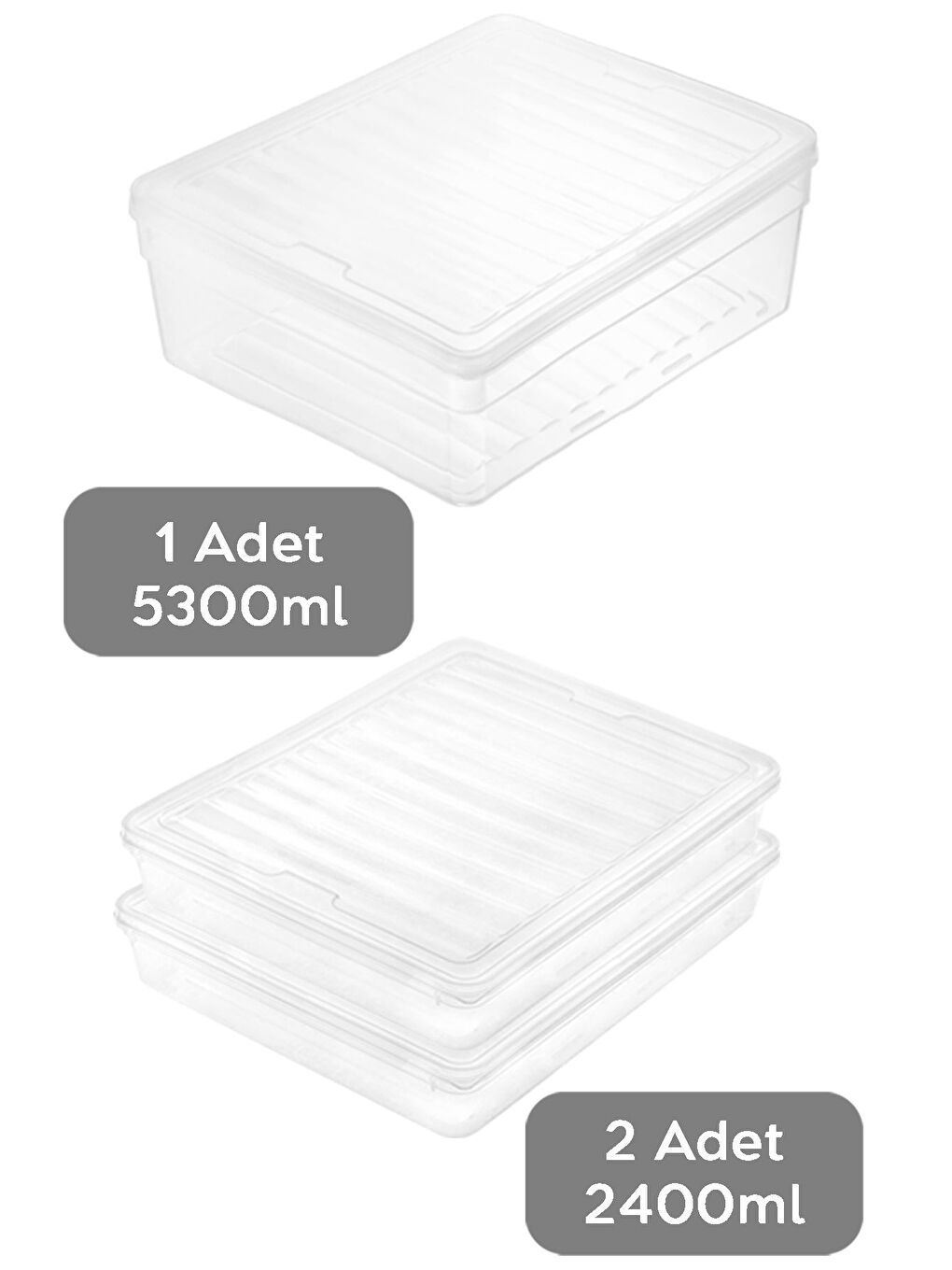 Renksiz 3'lü Derin ve Sığ Erzak Saklama Kabı Seti Şeffaf Kapak Mikrodalga Uyu mlu Düzenleyici Organizer xL-1