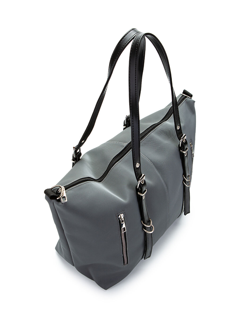 Cep Detaylı Suni Deri Kadın Kol Çanta London Gri-5