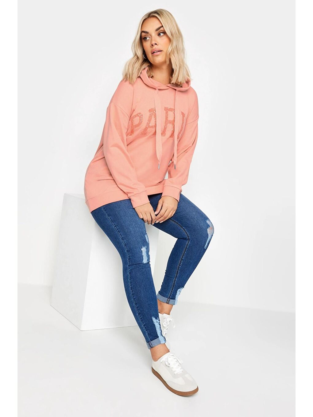 Stil Diva Somon Büyük Beden Payetli Uzun Kollu Bağcıklı Kapüşonlu Sweatshirt 303234 - 1