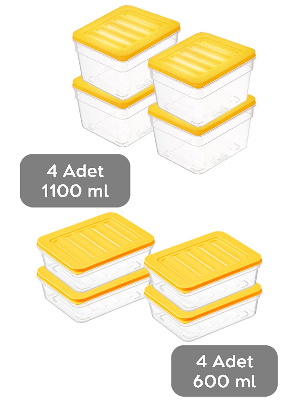 8 li Mikrodalga Uyu mlu Organizer Set Düzenleyici Gıda Erzak Saklama Kabı Derin ve Sığ S Sarı-1