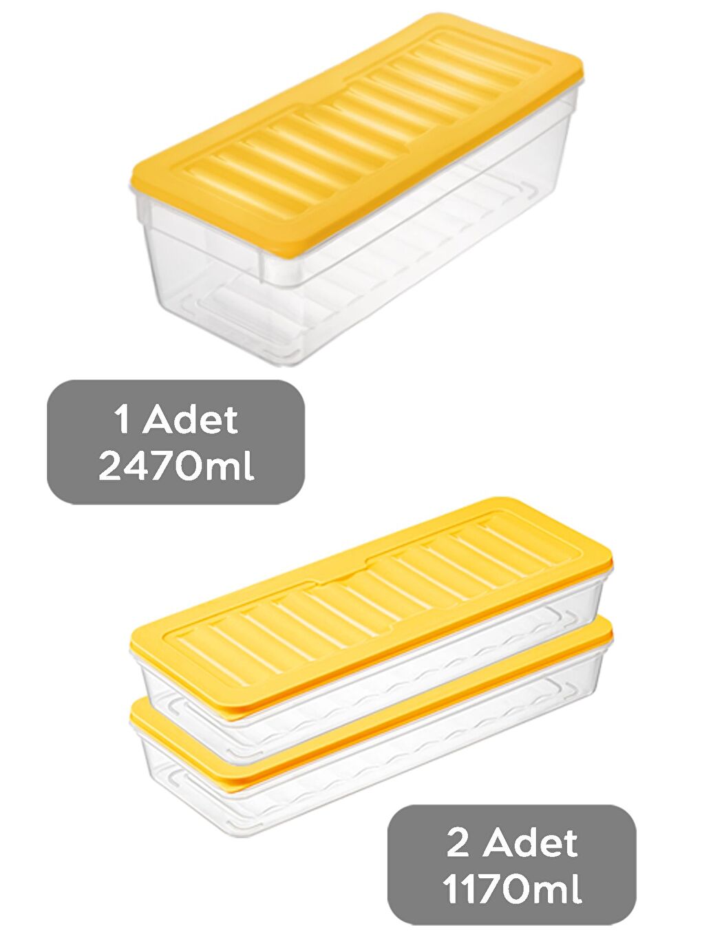 3'lü Buzdolabı Organizer Set Düzenleyici Saklama Kabı Derin ve Sığ Mikrodalga Difriz Kabı L Sarı-1