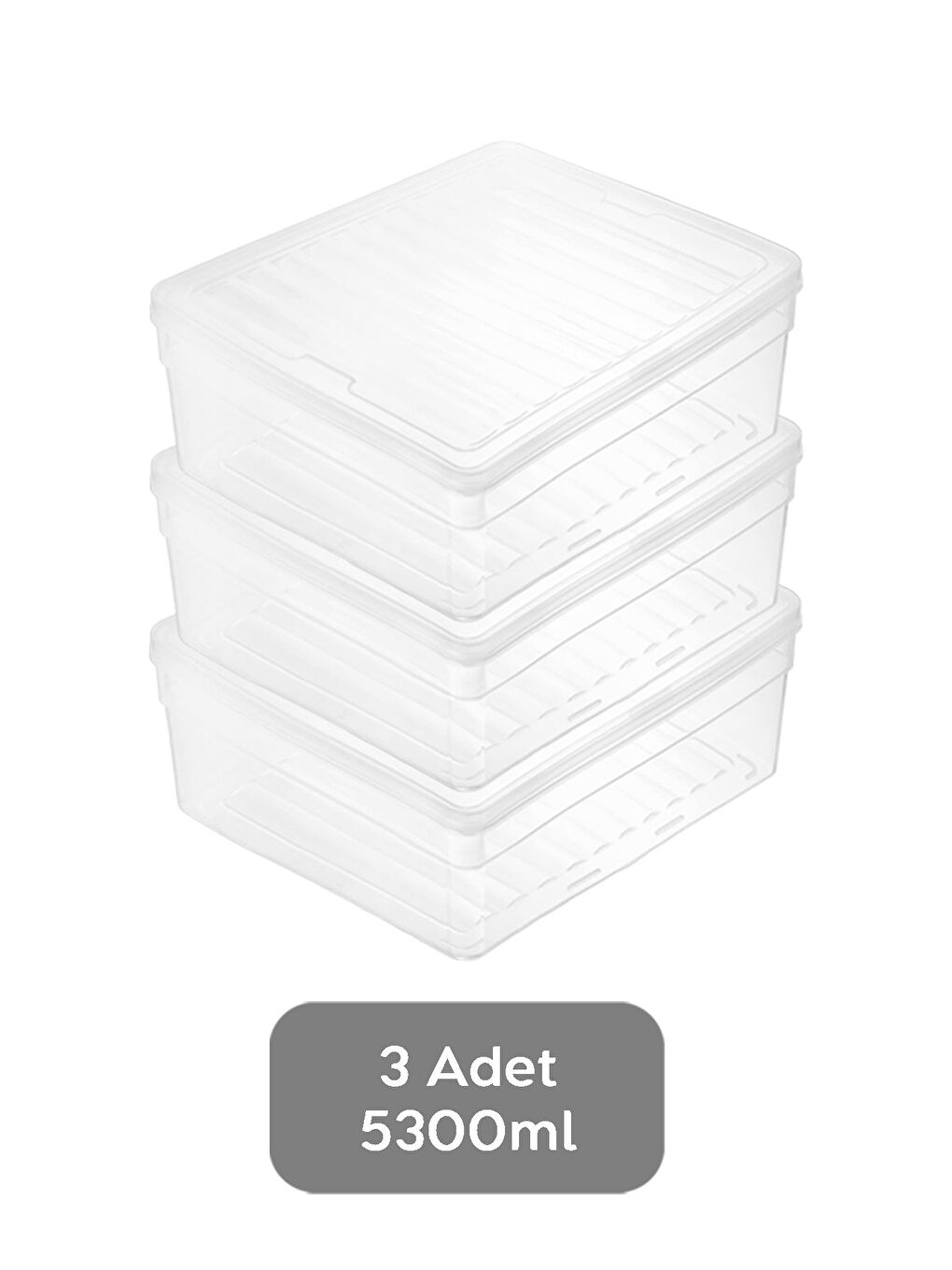 Renksiz 3'lü Derin Mikrodalga Uyu mlu Erzak Gıda Saklama Kabı Şeffaf Kapak Düzenleyici Organizer Set 5300 ml-1
