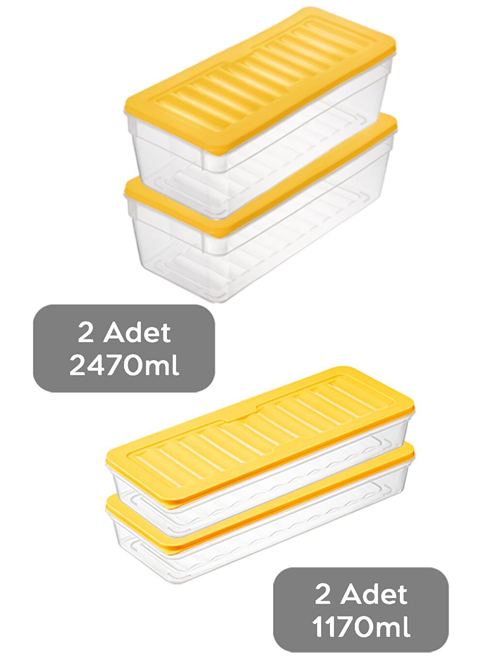 4'lü Buzdolabı Düzenleyici Organizer Set Saklama Kabı Derin ve Sığ Mikrodalga Difriz Kabı L Sarı-1