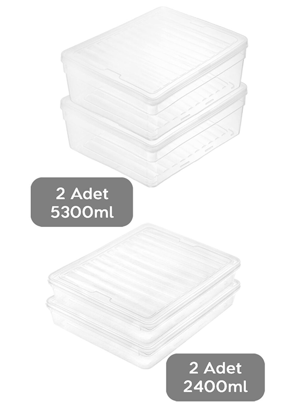 Renksiz 4'lü Derin ve Sığ Erzak Saklama Kabı Seti Şeffaf Kapak Mikrodalga Uyu mlu Düzenleyici Organizer xL-1