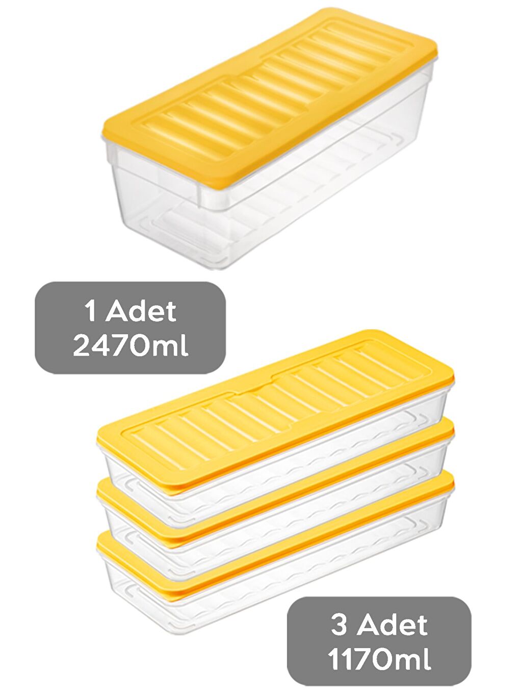 4'lü Mikrodalga Uyu mlu Organizer Set Düzenleyici Gıda Erzak Saklama Kabı Derin ve Sığ L Sarı-1