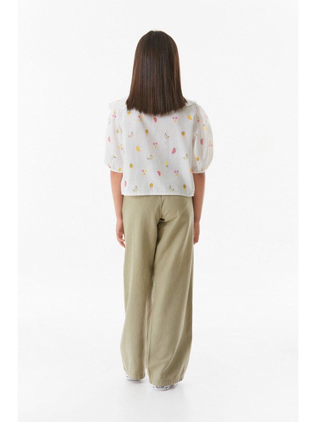 Haki Beli Lastikli Cepli Keten Kız Çocuk Pantolon-4