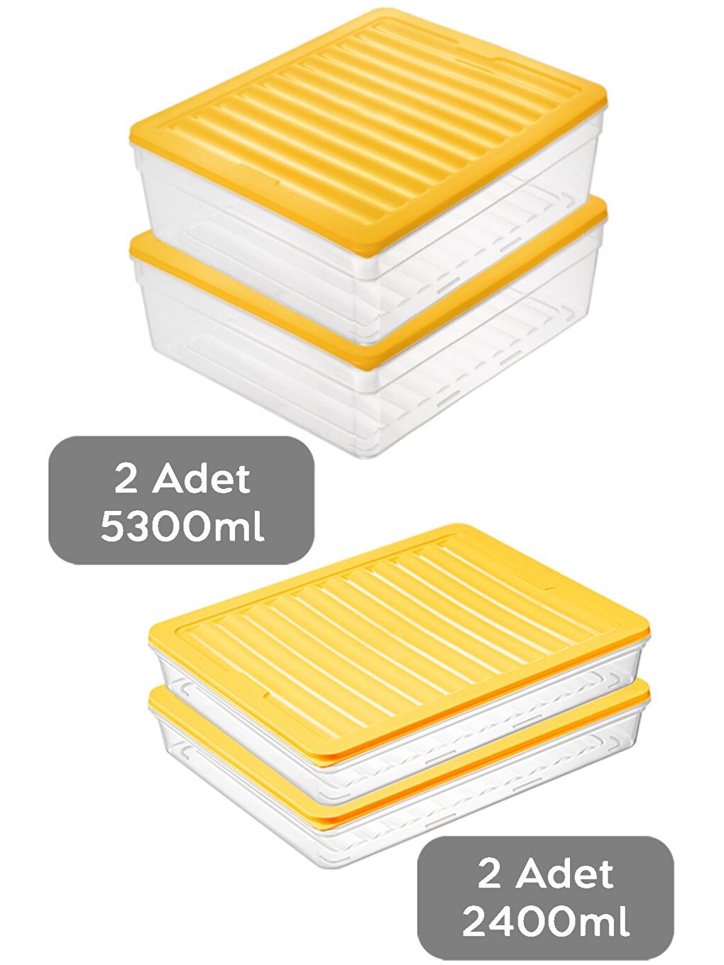 4'lü Mikrodalga Uyu mlu Organizer Set Düzenleyici Gıda Erzak Saklama Kabı Derin ve Sığ xL Sarı-1