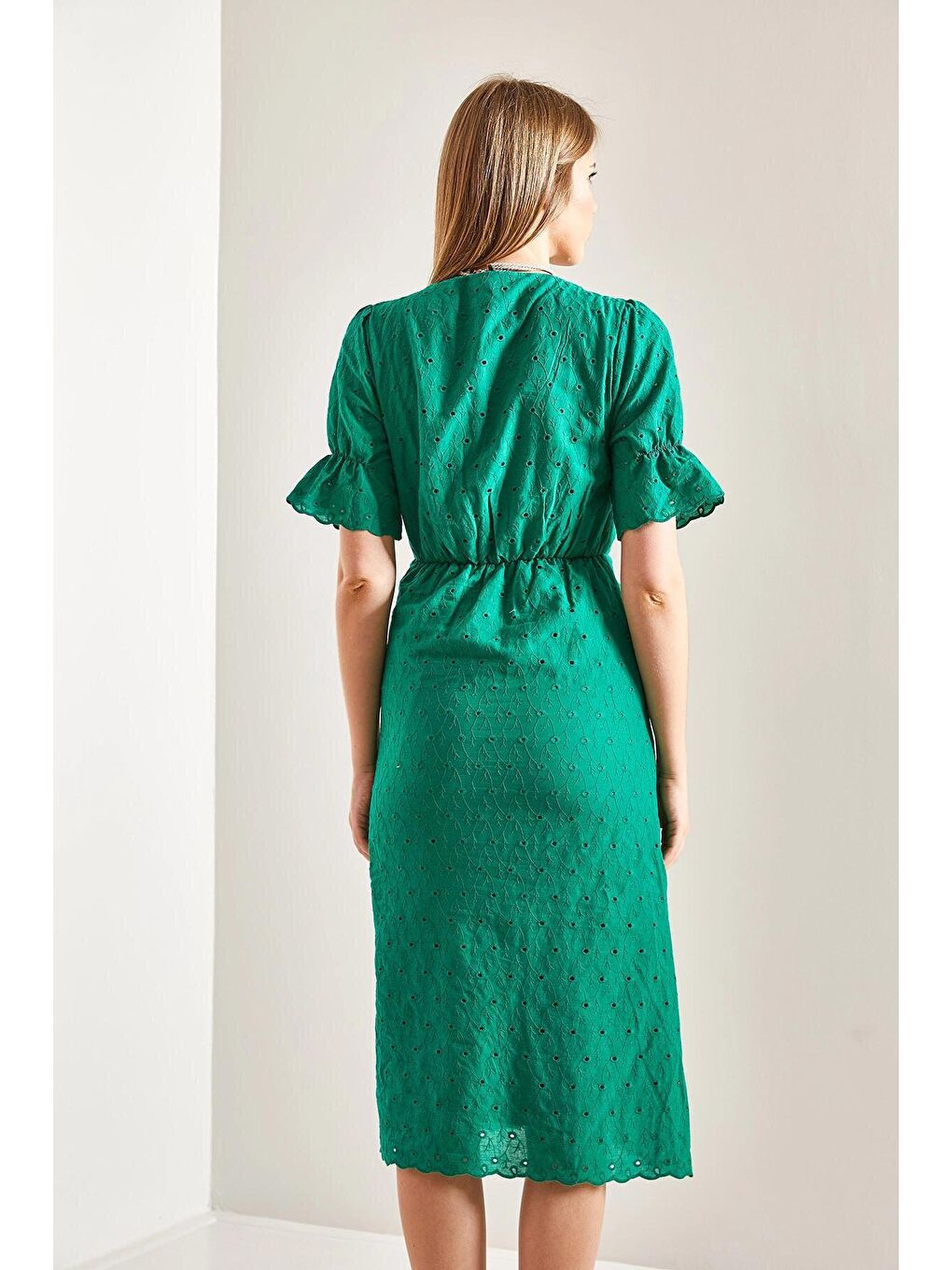 Yeşil Kadın Önden Düğmeli Fisto Elbise-4