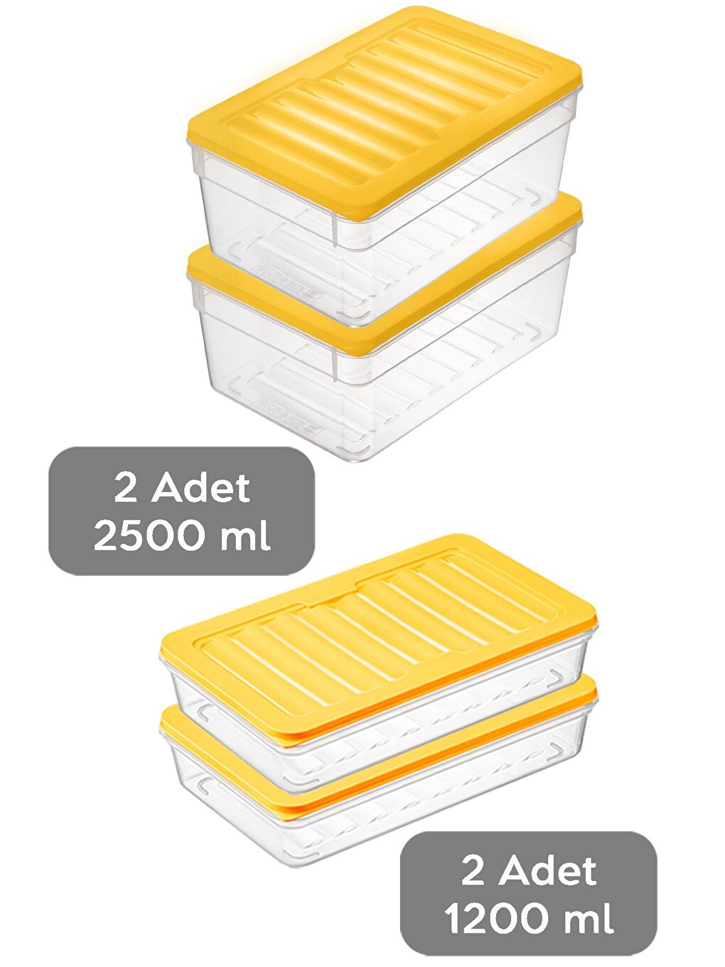 4'lü Buzdolabı Organizer Set Düzenleyici Saklama Kabı Derin ve Sığ Mikrodalga Difriz Kabı M Sarı-1