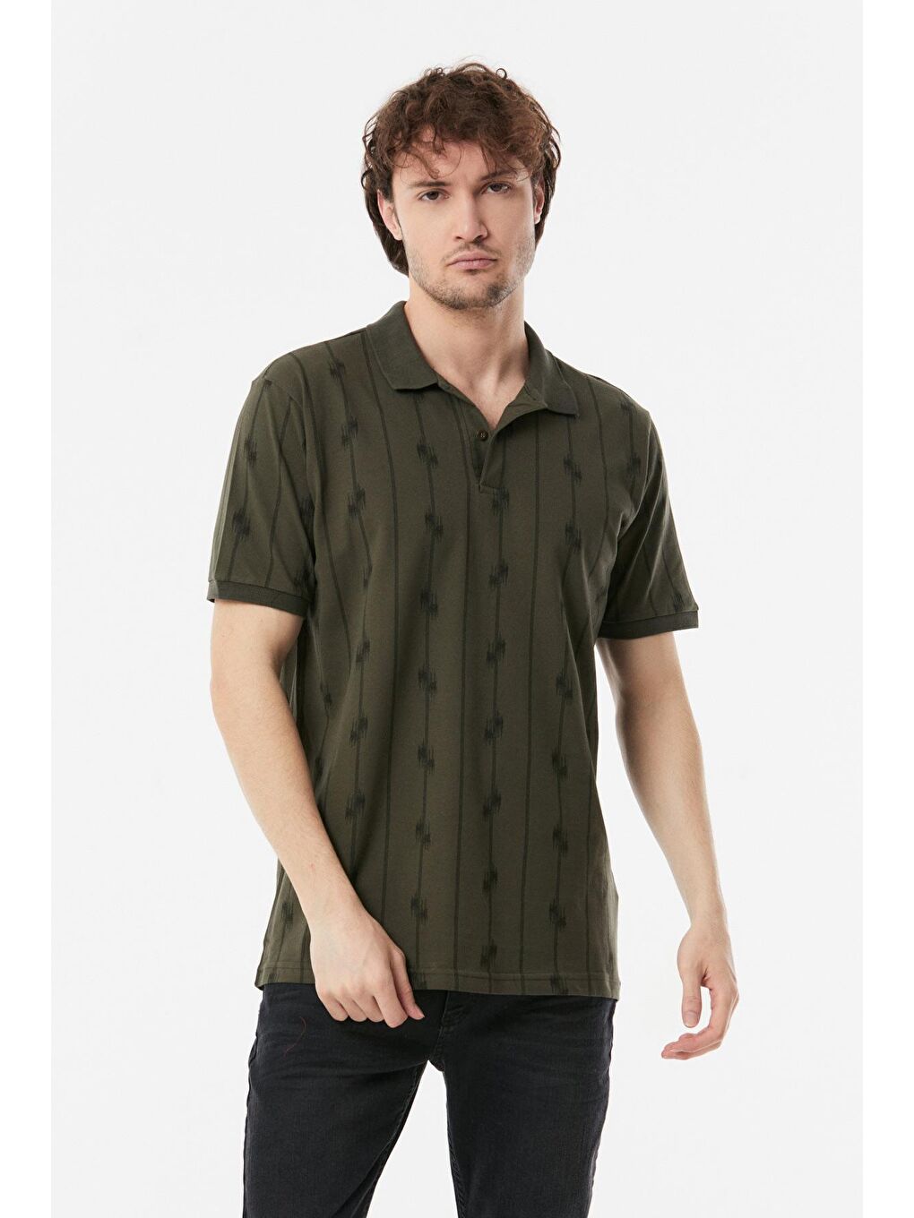 Haki Baskılı Polo Yaka Tişört