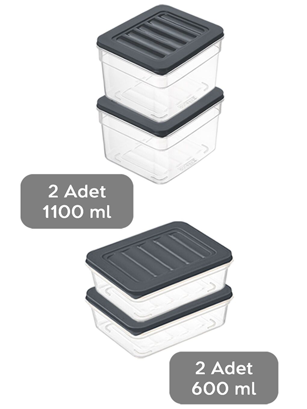 4 lü Buzdolabı Organizer Set Düzenleyici Saklama Kabı Derin ve Sığ Mikrodalga Difriz Kabı S Antrasit-1