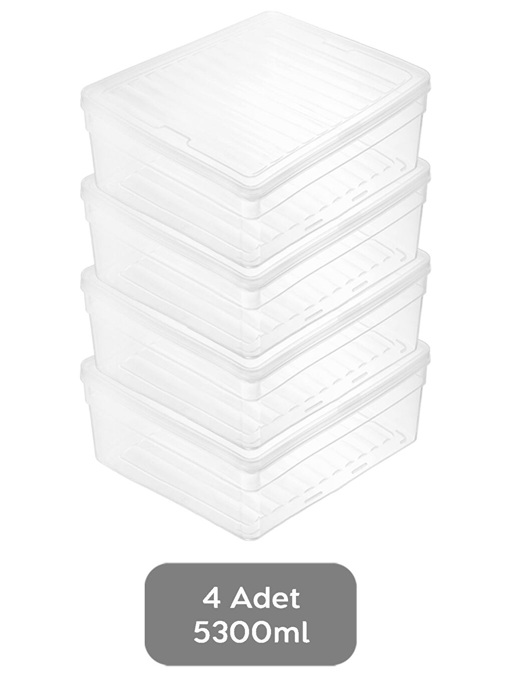 Renksiz 4'lü Derin Mikrodalga Uyu mlu Erzak Gıda Saklama Kabı Şeffaf Kapak Düzenleyici Organizer Set 5300 ml-1