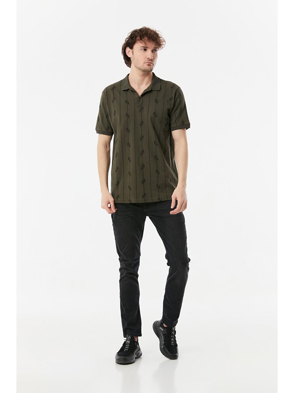 Haki Baskılı Polo Yaka Tişört-1