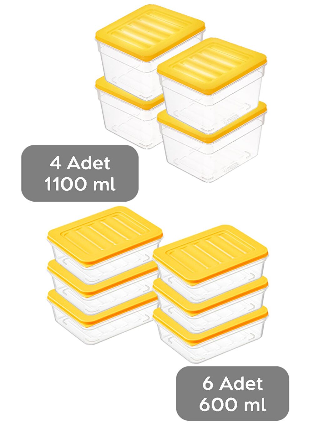 10'lu Buzdolabı Organizer Set Düzenleyici Saklama Kabı Derin ve Sığ Mikrodalga Difriz Kabı S Sarı-1