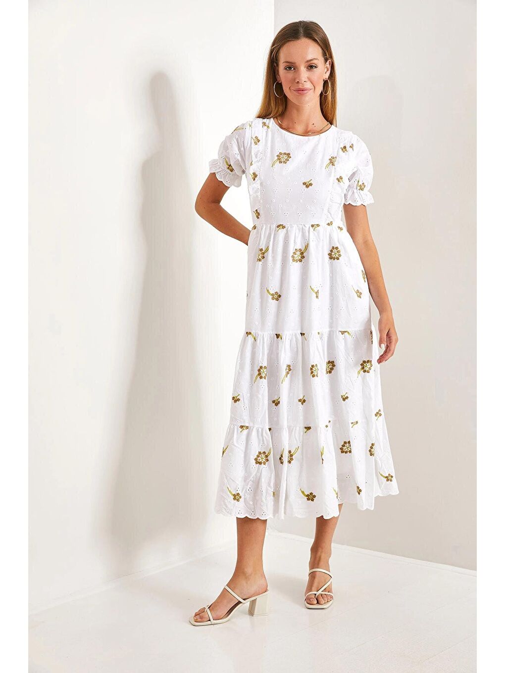 Kahverengi Kadın Fırfırlı Fisto Elbise-1