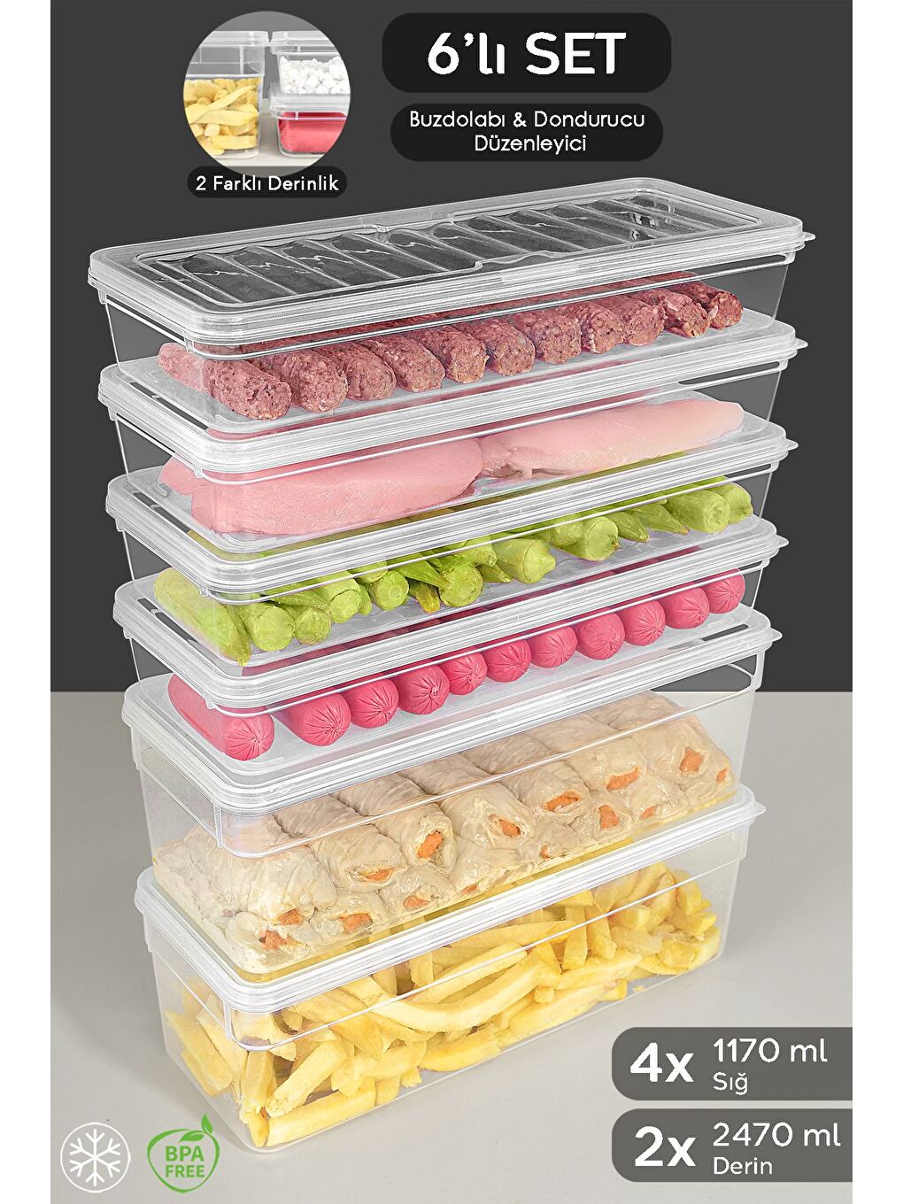 Renksiz 6'lı Derin ve Sığ Seti Şeffaf Kapaklı Düzenleyici Organizer L