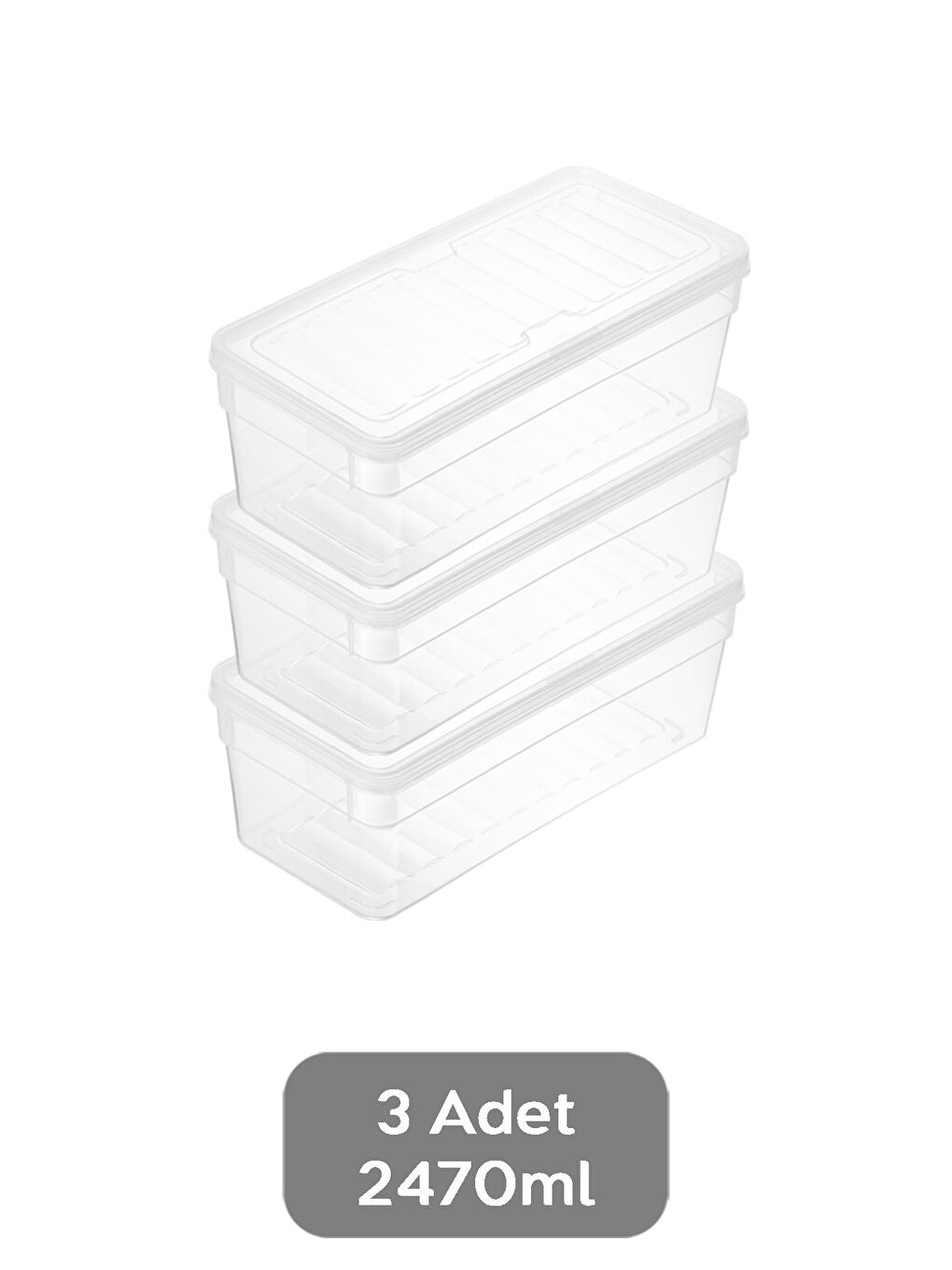 Renksiz 3'lü Derin Mikrodalga Uyu mlu Erzak Gıda Saklama Kabı Şeffaf Kapak Düzenleyici Organizer Set 2470 ml-1