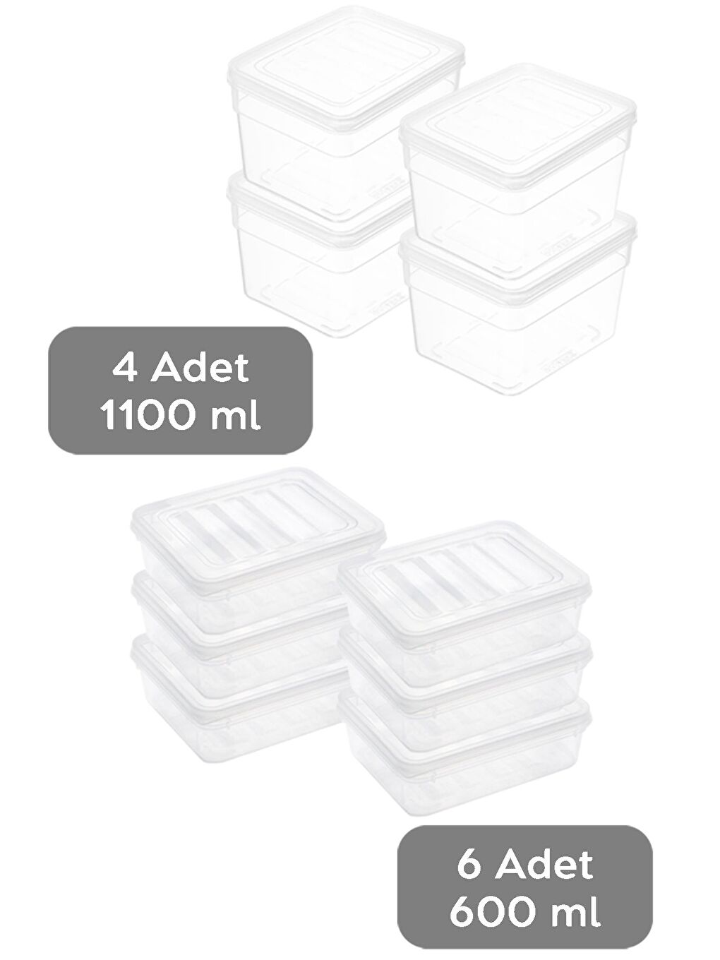 Renksiz 10'lu Derin ve Sığ Erzak Saklama Kabı Seti Şeffaf Kapak Mikrodalga Uyu mlu Organizer Düzenleyici S-1