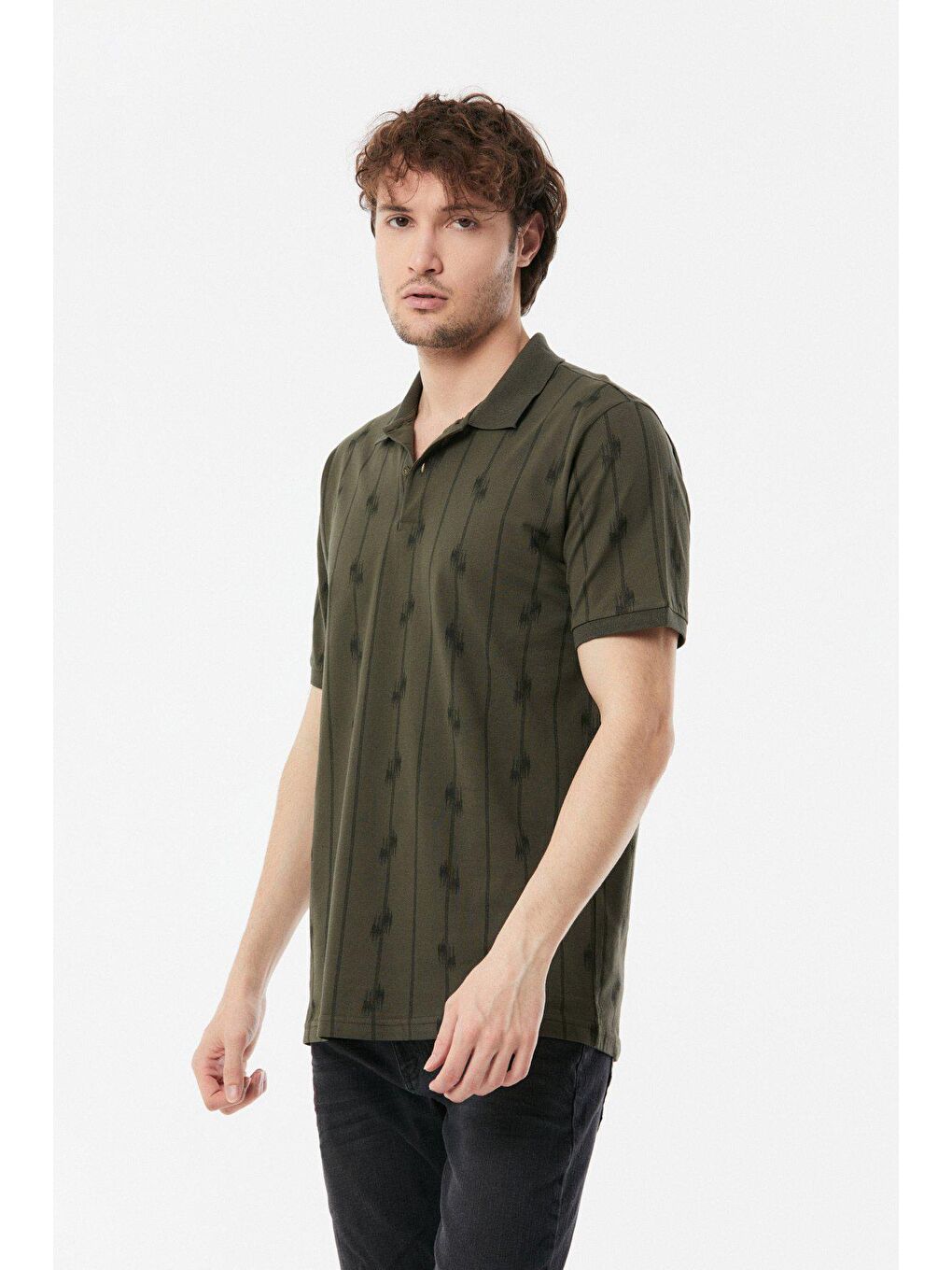 Haki Baskılı Polo Yaka Tişört-2