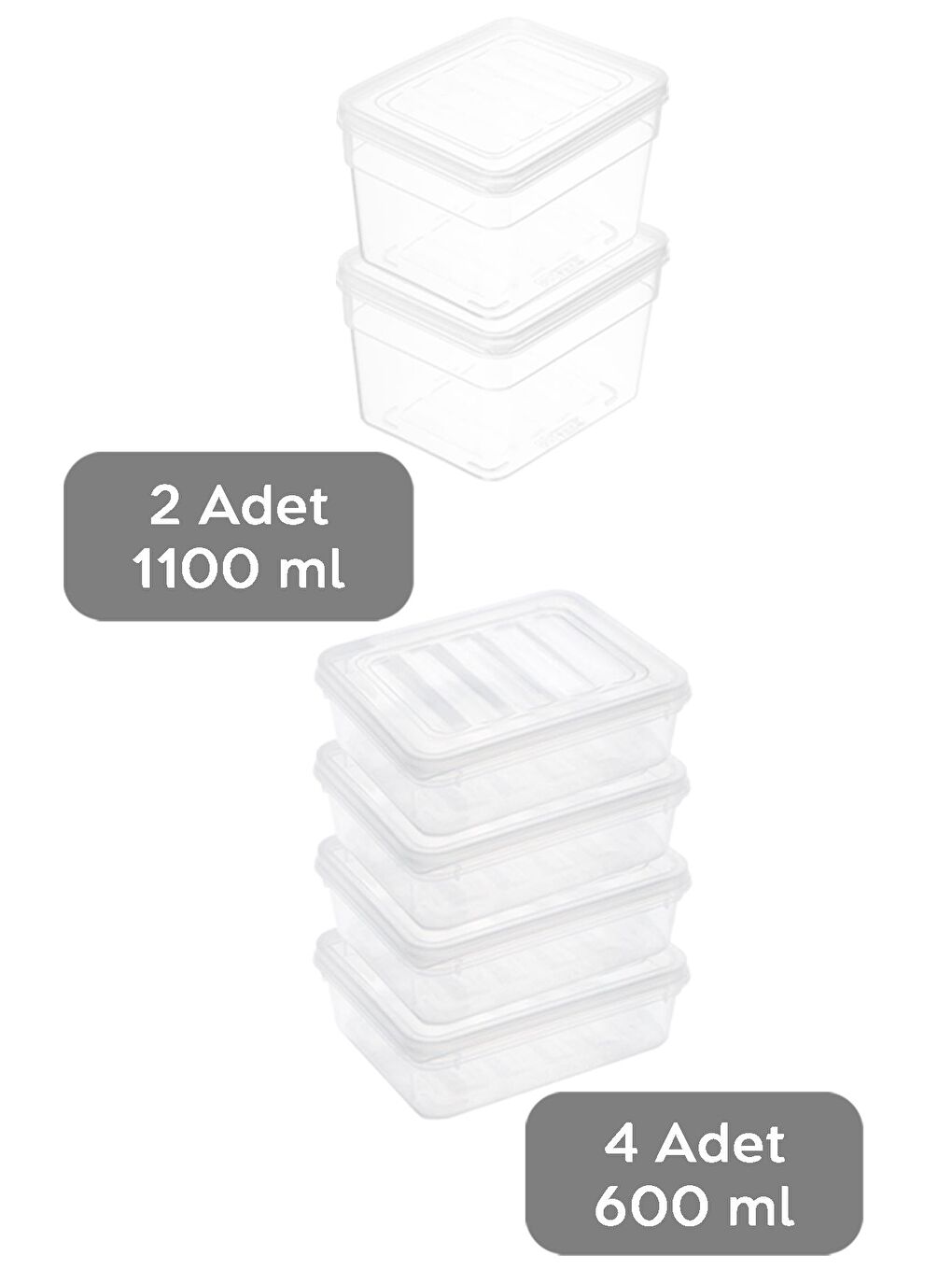Renksiz 6'lı Derin ve Sığ Erzak Saklama Kabı Seti Şeffaf Kapaklı Mikrodalga Uyu mlu Organizer Düzenleyici S-1