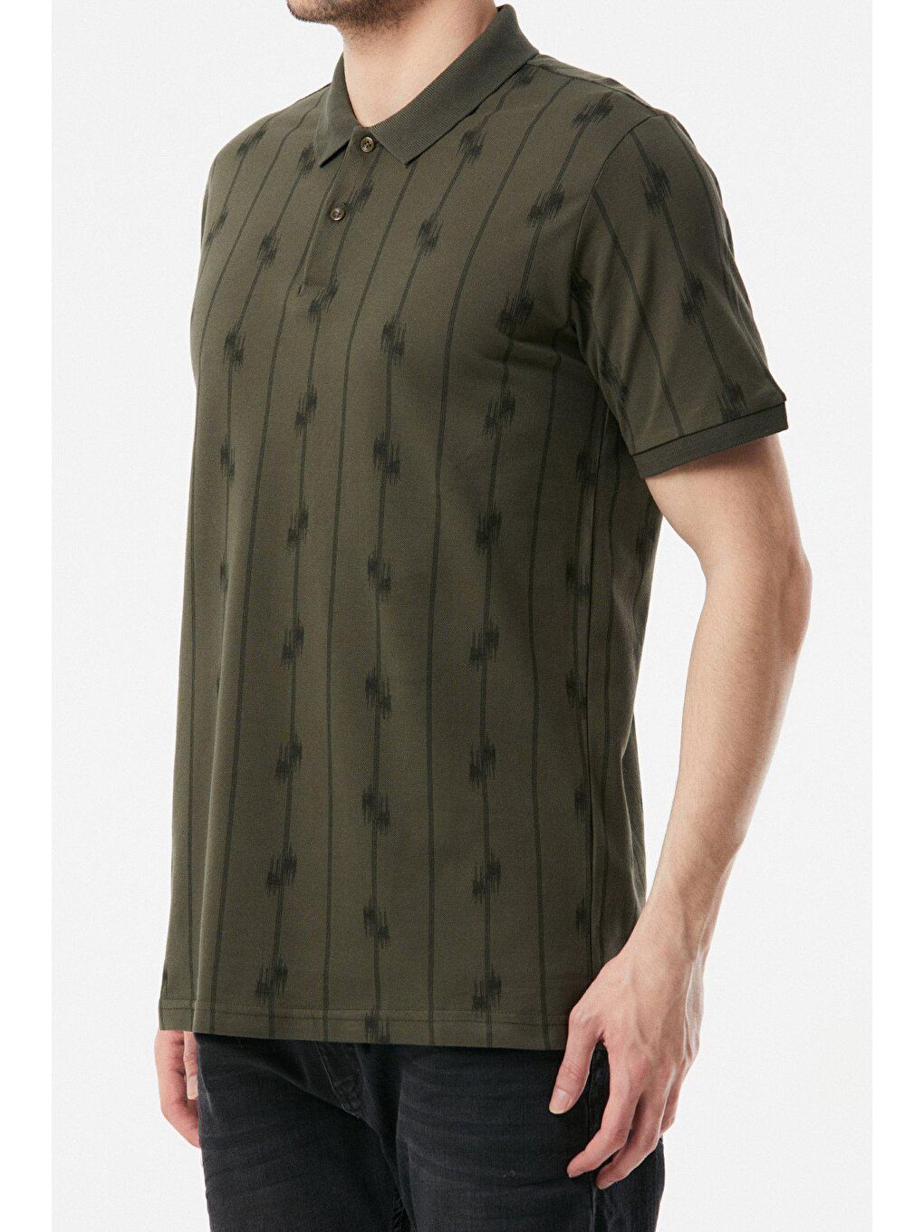 Haki Baskılı Polo Yaka Tişört-3